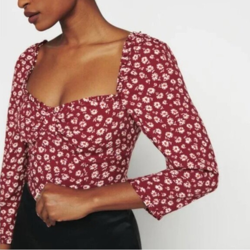 Reformation Floral Blouse - Red and White